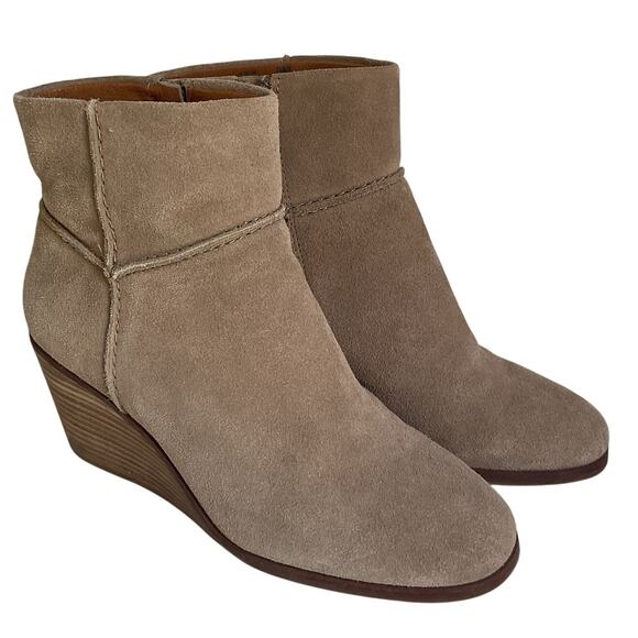 Lucky Brand Suede Ankle Booties • Beige/Taupe • Wedge Heel • Women’s 7.5 - Picture 1 of 10